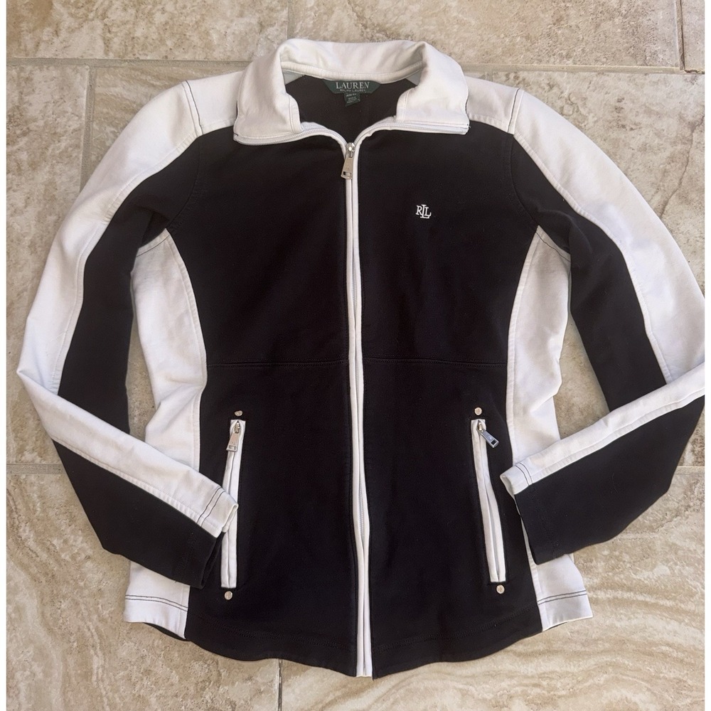 Women's Lauren Ralph Lauren Black Full Zip Track Jacket Logo -‎ Size XS